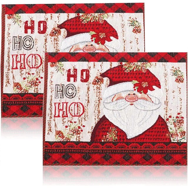 Juego de 2 manteles individuales navideños con diseño de muñeco de nieve y pino, lavables, decorativos, para cocina, fiestas, patio, cuadros rojos y negros, 13 x 17 pulgadas