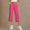 thumbnail image 2 of Olyvenn Women's Plus Size Pants with Pockets Soft Stretch Work Slacks Elastic Waisted Fold Bottom Wide Leg Solid Color Trousers Hot Pink S, 2 of 8