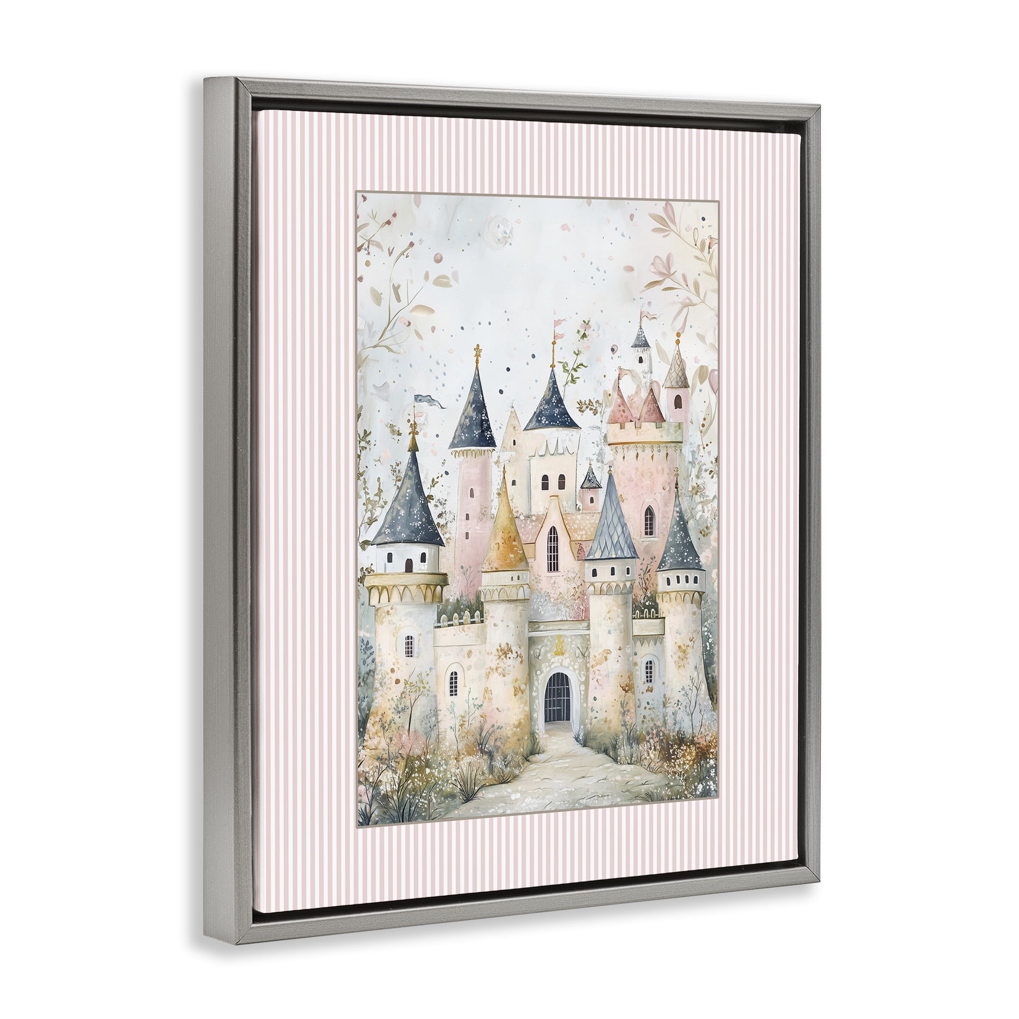 Stupell Industries Enchanted Dreams Castle Gray Framed Floater Canvas Wall Art, design by Christine Simpson Art