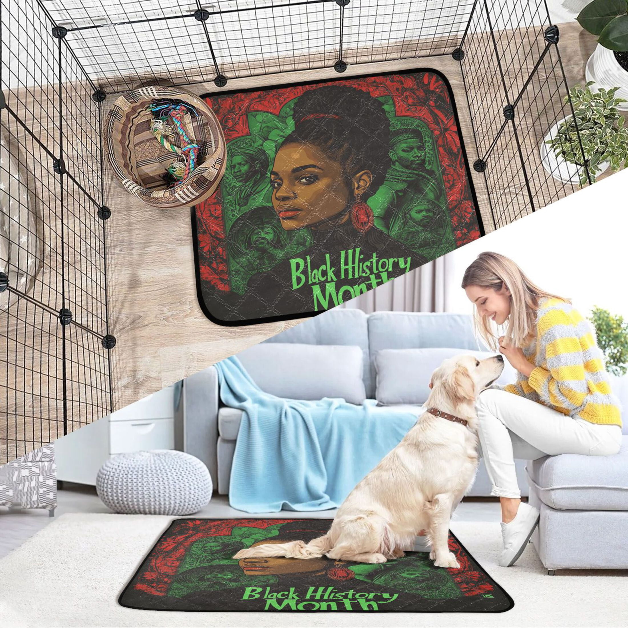 Qxltty Black History Month Pattern Cat litter Pads Pet Set of 2 Diaper Mats Center Anti-leakage Layer Absorbent Soft and Comfortable