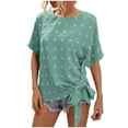 thumbnail image 2 of Pincandy Womens Short Sleeve Summer Tops Tie Side Chiffon Drop Shoulder Blouses Round Neck Pompom Shirts, 2 of 7