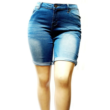 1826 Jeans Women's Plus Size Cuff Rolled Capri Bermuda Short Curvy Denim Jean - (Best Jeans For Short Plus Size Women)
