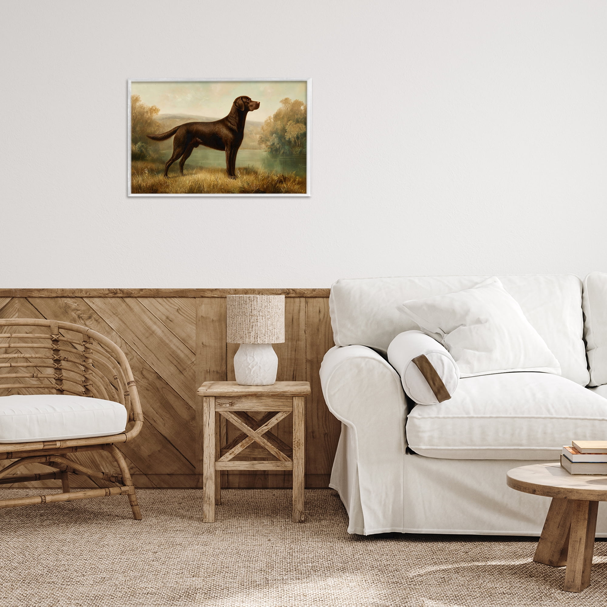 Stupell Industries Chocolate Brown Labrador White Framed Giclee Art, design by Petal Prints Design