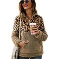 thumbnail image 1 of Pull Femme Manches Longues Demi-Zip Chaud Imprimé Léopard Patchwork Polaire, 1 of 6