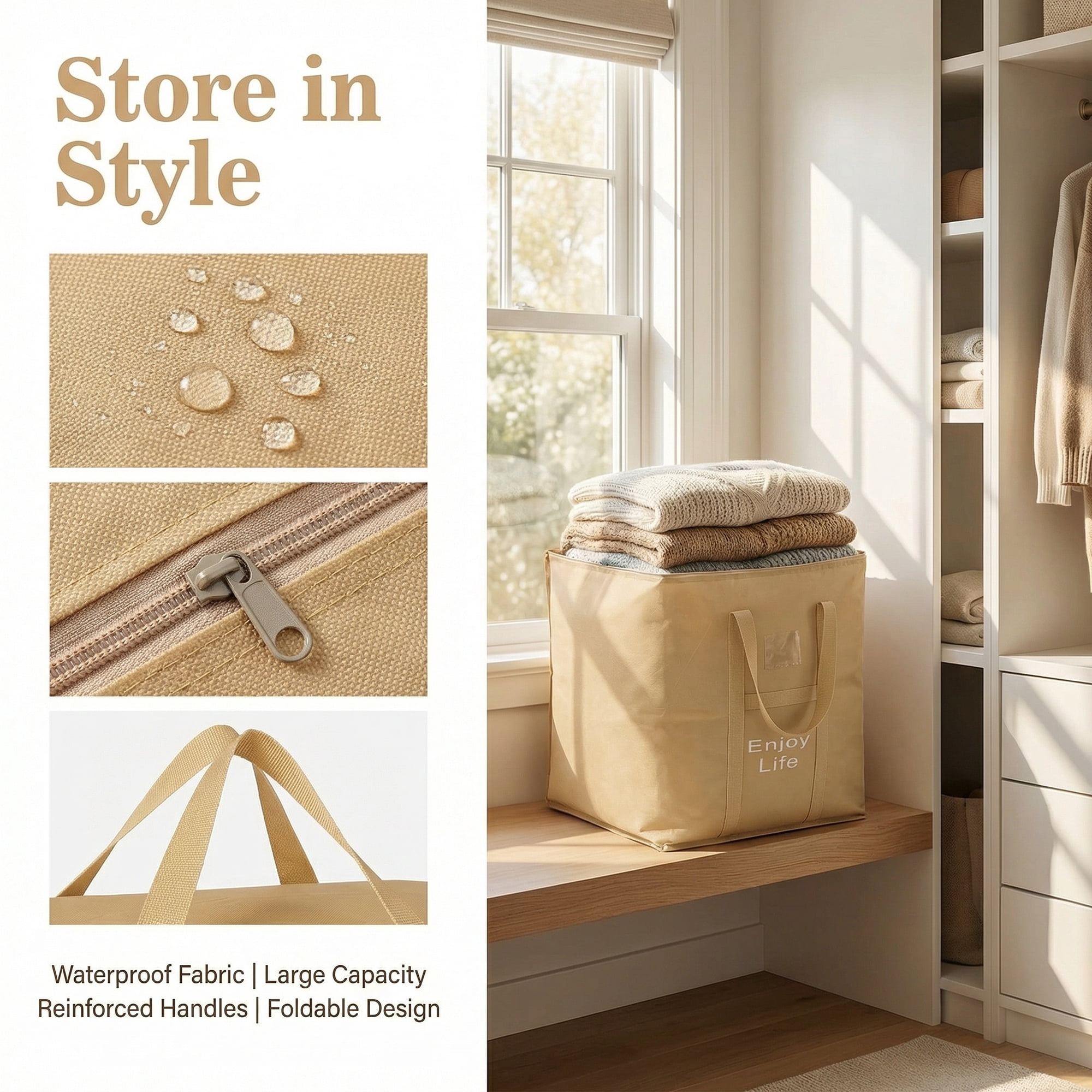 Unique Bargains Foldable Storage Bags for Storing Clothing Light Brown 19.7"x19.7"x23.6"