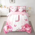 thumbnail image 2 of Homewish Initial Letter J 7pcs Bedding Comforter Set,Kawaii Flower Floral Queen Bedding Sets,Pink Sequin Print Queen Sheet Sets For Girl,Breathable Bedroom Decoration Reversible, 2 of 8