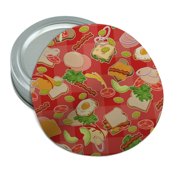 Messy Sandwich Pattern Bread Cheese Bacon Lettuce Egg Food Round Rubber Non-Slip Jar Gripper Lid Opener