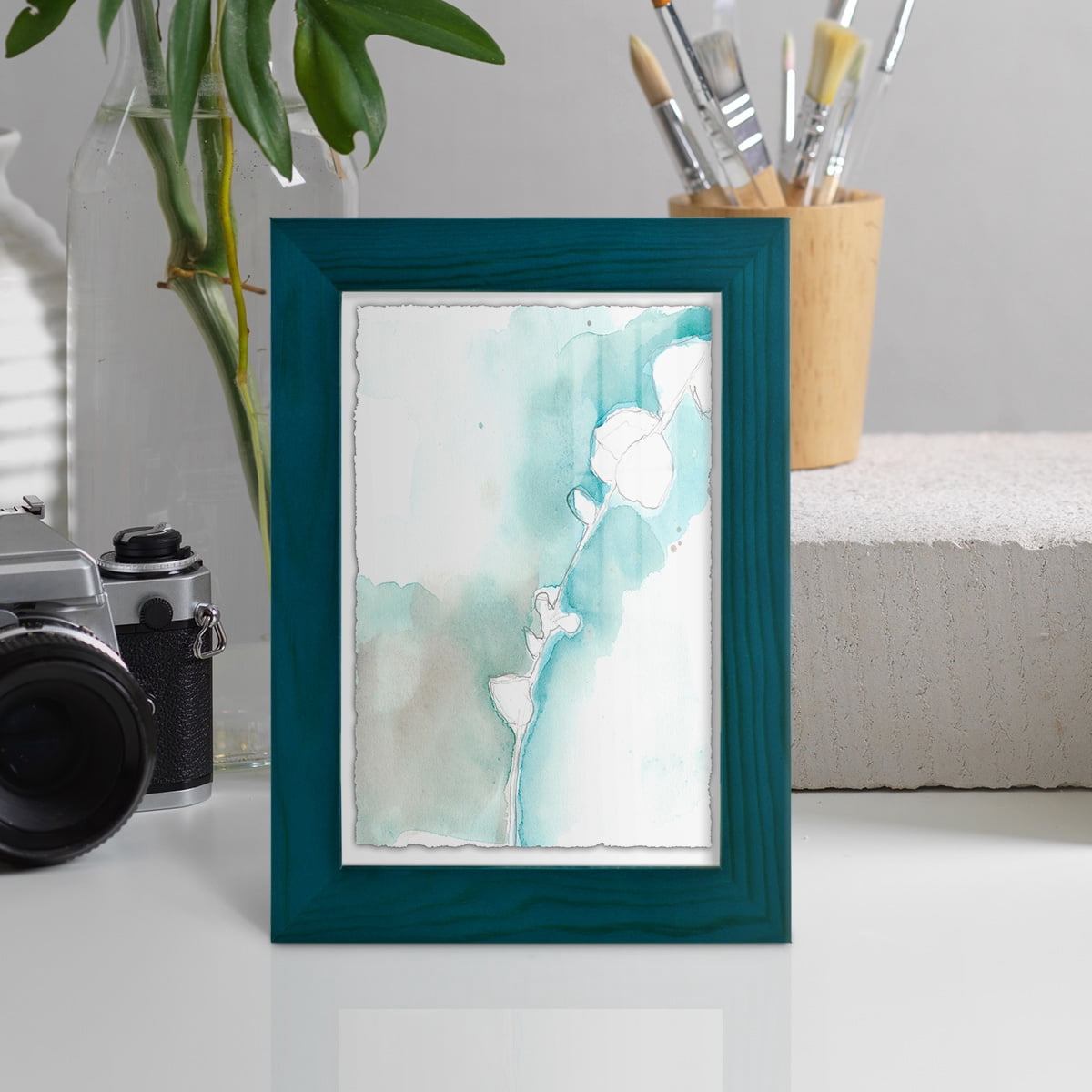 Ginkgo on Dusty Teal VII - Framed Print w/glass - Ocean Blue