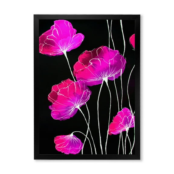Designart 'Abstract Red Flower Detail On Black Background I' Traditional Framed Art Print