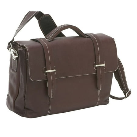 The Manchester Flap Over Leather Laptop Briefcase with Removable Sleeve - Brown