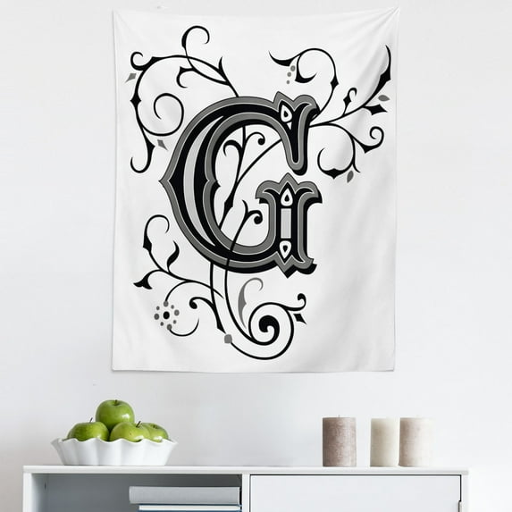 Letter G Tapestry, Middle Inspired Uppercase Letter Royal Title Classic Design, Fabric Wall Hanging Decor for Bedroom Living Room Dorm, 5 Sizes, Black Grey White, by Ambesonne