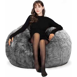 Posh Creations Laguna Lounger Bean Bag Chair – Microsuede, Charcoal Gray, Lightweight & Easy To Clean