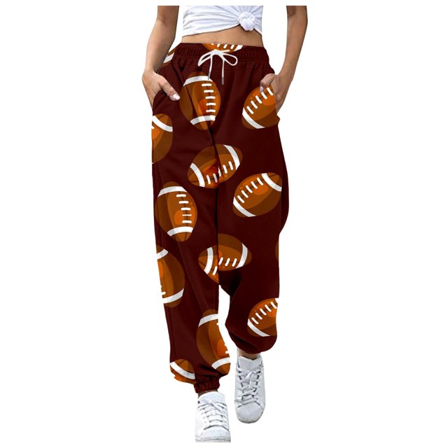 Pants for Women Pants Cargo Rugby Print Loose Drawstring Cuffed Strap High Waisted Casual Trousers with Pockets