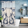 thumbnail image 6 of Easter Rabbits No Hooks Shower Curtain with Snap-in Liner Cute Blue Bunny Watercolor Boho Floral Leaf Linen Texture Shower Curtains for Bathroom, Waterproof, Easy Install, Washable 36"x78", 6 of 9