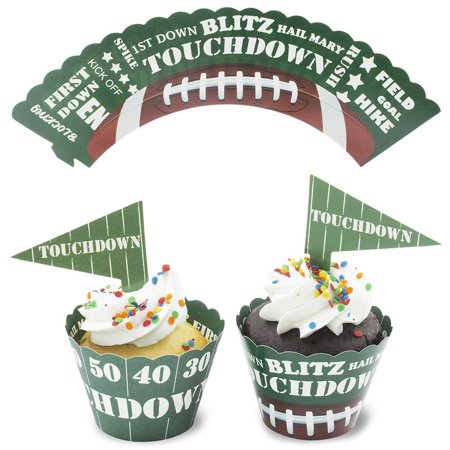 Juvale 50 Sets Football Cupcake Toppers And Wrappers For Sports