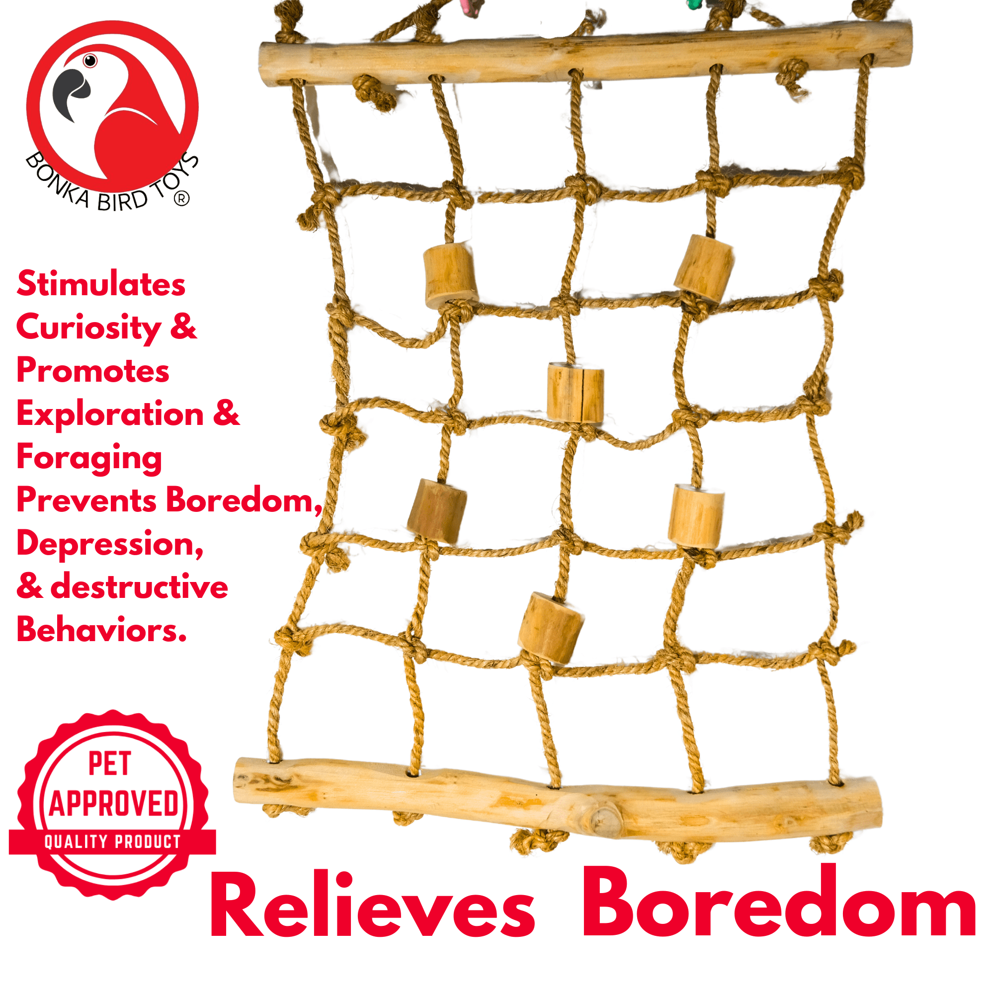 Bonka Bird Toys 2656 Large Hemp Java Cargo Net Rope Ladder Play Gym Parrot Toy