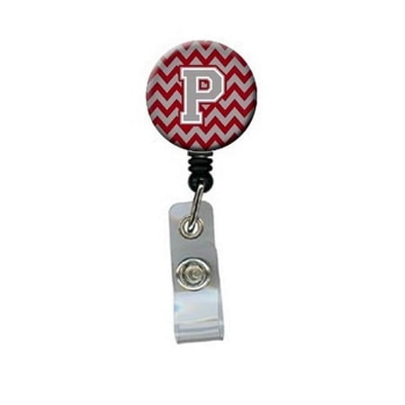 Carolines Treasures CJ1043-PBR Letter P Chevron Crimson & Grey Retractable Badge Reel, 5 x 1 x 2 in.