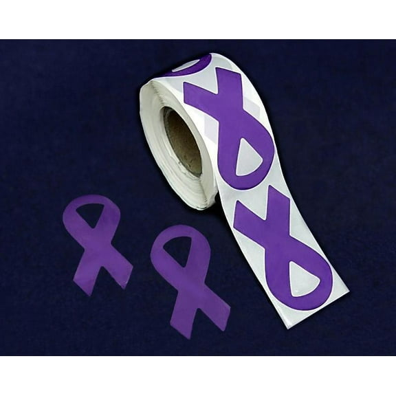 Large Purple Ribbon Stickers (250 per Roll)