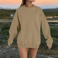 thumbnail image 6 of Women's Solid Color Round Neck Long Sleeve Pullover Sweatshirt, Loose Fit Casual T-Shirt Style Top, Comfortable Everyday Wear for Daily Life, Home, Vacation and Couple Matching Outfits Khaki M, 6 of 6