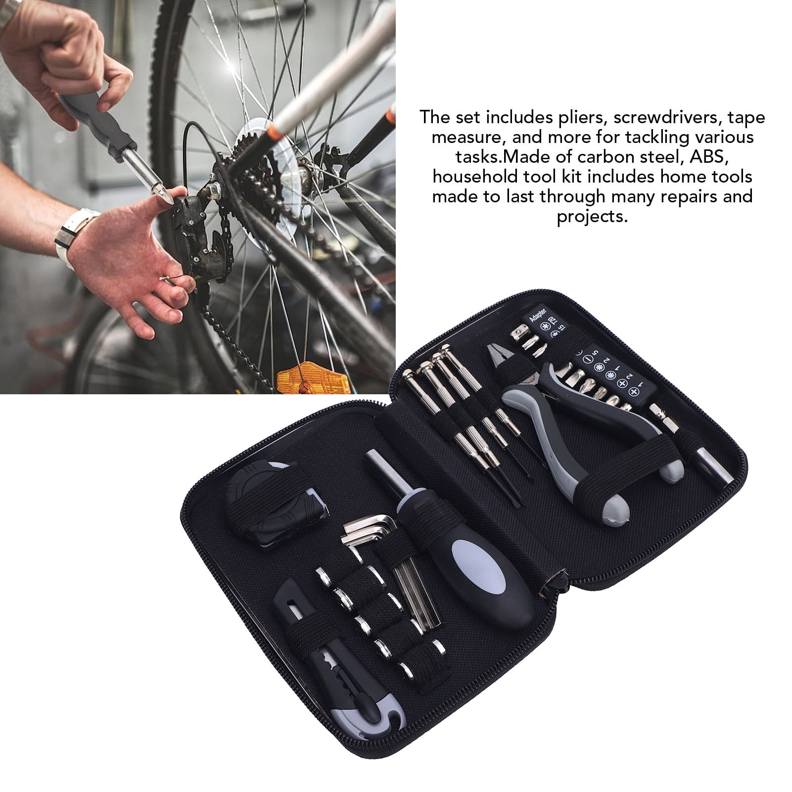 BIMZUC 27-Piece Mini Tool Set Household Repair Tool Kit, Portable Hand Mechanics Tools with Needle Nose Pliers, Tape Measure, Hex Wrenches, Screwdriver Bits & Handle with Storage Iron Case
