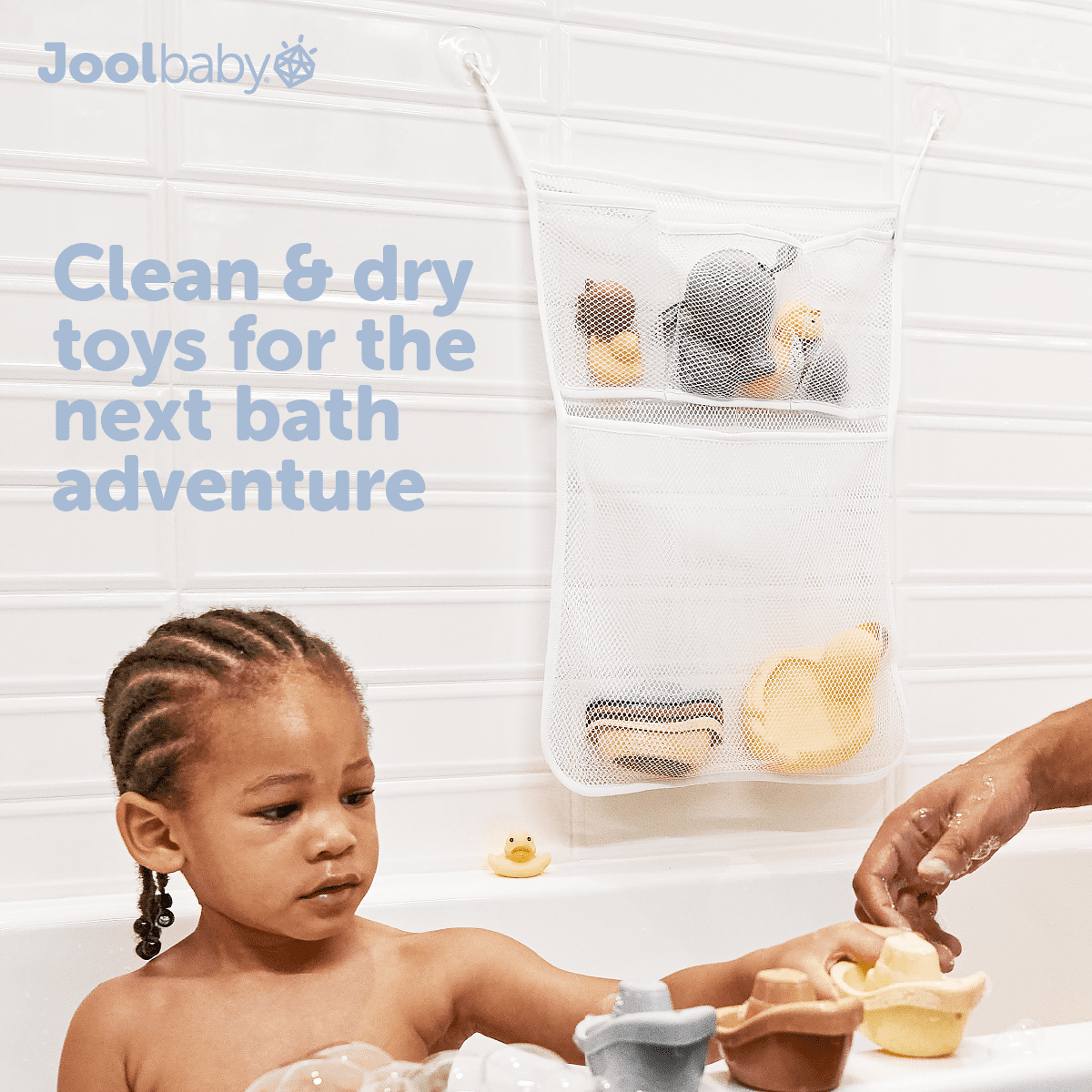 Jool Baby Tub Time Bath Organizer – Mesh Bathtub Toy Storage Bag with Suction Cups - White