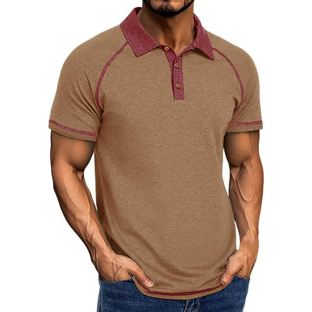 T-Shirts Homme Printemps Manches Courtes Col à Revers Polyvalent Chemises d'Été Homme Khaki TTG