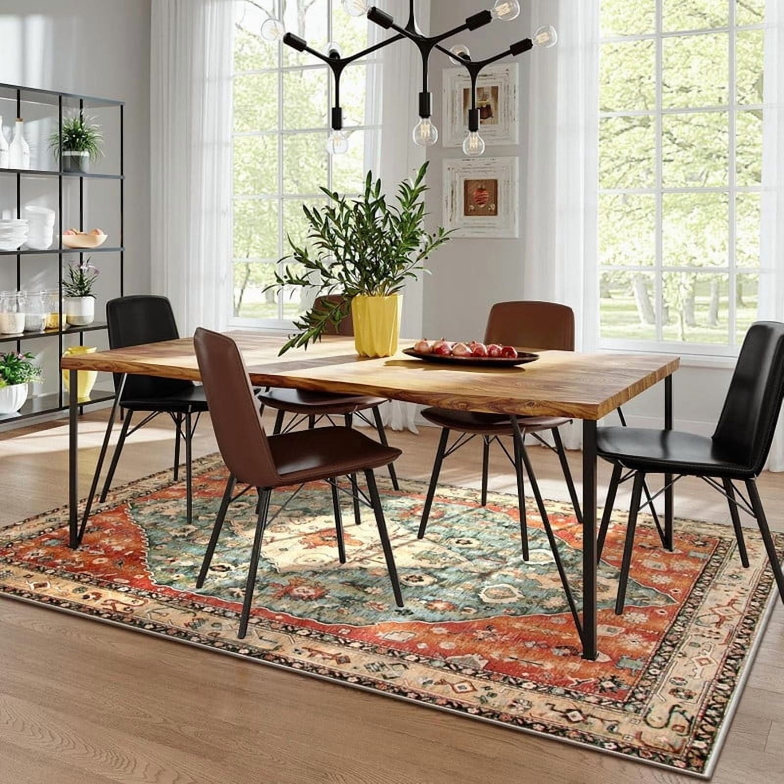 Wonnitar 6'x9' Area Rug for Living Room Boho Tribal Soft Washable Rugs Large Dining Room Mat Indoor Printed Non-Slip Classroom Office Carpet for Apartment Porch Dorm,Rust