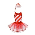 thumbnail image 3 of iiniim Girls Christmas Dance Striped Sleeveless Ballet Tutu Dress with Hat Set Red 12, 3 of 7