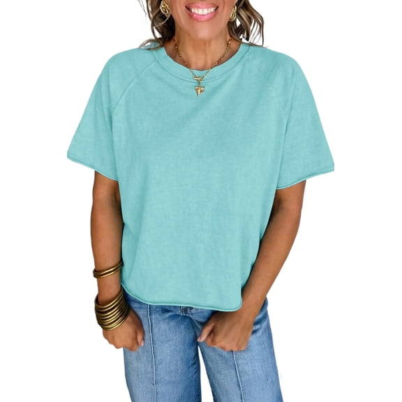 Women's Mint Green Mineral Wash Cropped Tee – Casual Boxy Fit for Everyday Wear, XL