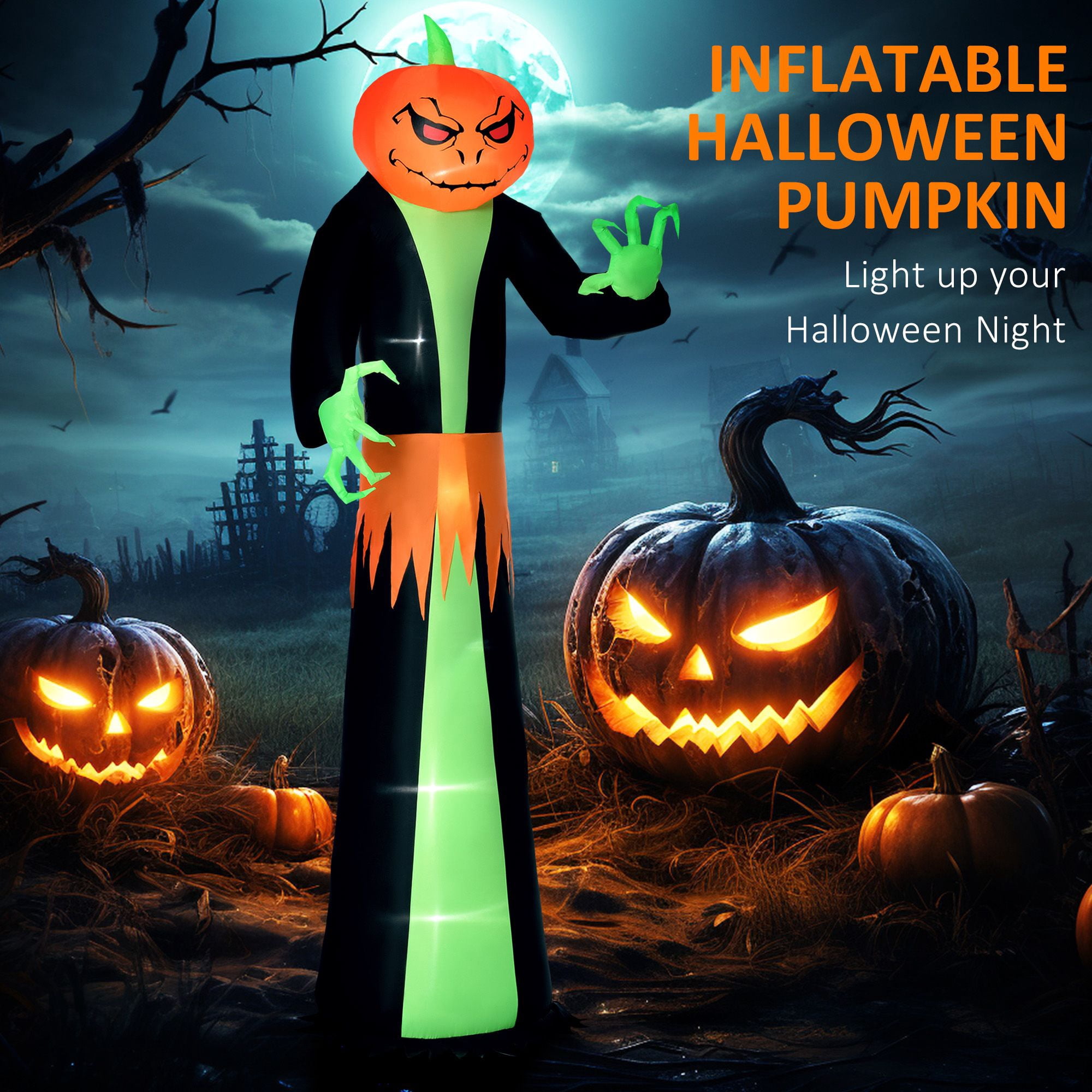 106.25IN Inflatable Pumpkin Ghost Halloween Decor with 6 LED Lights Waterproof Polyester Yard Ornament