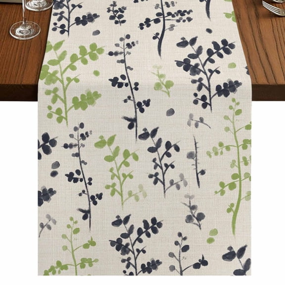 Table Runners 72 Inches Long Dress Scarves, Grey Green Botanical Farmhouse Kitchen/Dining Table Runner, Coffee Tablerunners, Rustic Country Spring Floral Summer Leaf 14x72 Inch