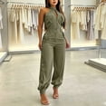thumbnail image 2 of mihongmao Dressy Outfits for Ladies Club Sets Women Stand Collar Sleeveless Tops High Waist Ankle Strap Overalls Suit Army Green L, 2 of 6