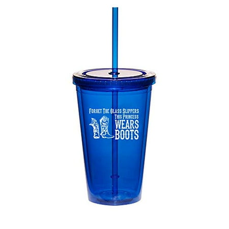 Wear Double Lock Brushing Boot - 16oz Double Wall Acrylic Tumbler Cup With Princess Wears Boots Cowgirl (Blue)