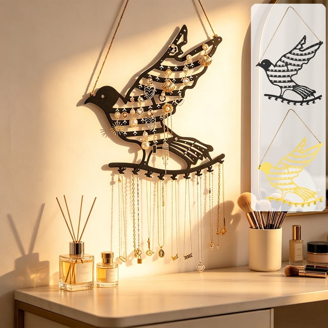 Sentmoon Floating Shelves Small Shelf for Wall Bird Shaped Wall Mounted Jewelry Organizer Decorative Metal Jewelry Display Rack for Bedroom Vanity Organizer with Easily Hanging for Fashion Lovers
