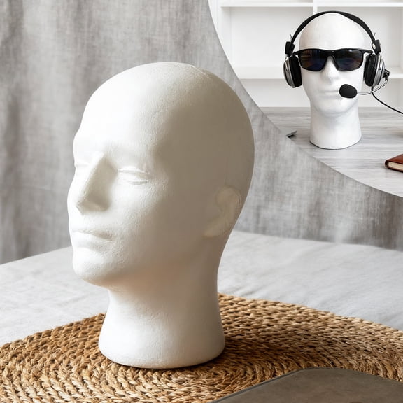 Meoldis Male Foam Mannequin Head, White Foam Head for Wig Styling, Hat Display, and Makeup Practice