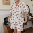 thumbnail image 1 of Pijama de verano de manga corta para mujer, suelto y lindo para niña, el cárdigan Love se puede usar al aire libre, conjunto de dos piezas de verano, 1 of 6