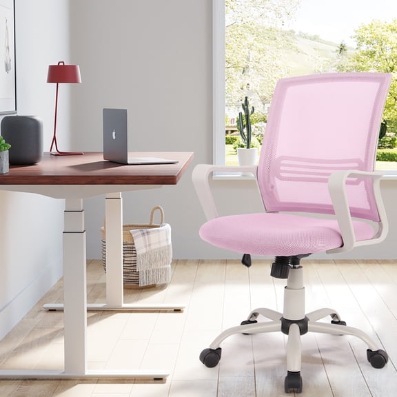 Yangming Ergonomic Office Chair, Mid Back Mesh Desk Chair with Lumbar Support for Home Office, Pink