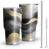 30oz Black and Gold Marble Tumblers Stainless Steel Tumbler with Lid and Straw,Vacuum Insulated Double Wall Travel Tumbler Cups Mug with Cleaning Brush for Coffee,Tea
