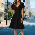 thumbnail image 3 of UoCefik Women's Ruffle Short Sleeve Deep V Neck A Line Swing Flared Cocktail Party Midi Dress Black L, 3 of 4