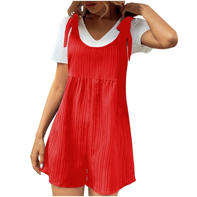 AherBiu Wide Leg Jumpsuits for Women Bow-Tie Strap Summer Sleeveless Suspenders Boho Short Rompers