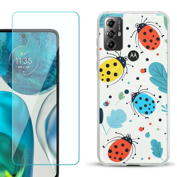 OneToughShield ® for Motorola Moto G Play 2023 Shockproof Fashion Phone Case, with Tempered Glass Screen Protector - Ladybug Mix