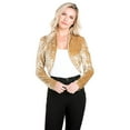 thumbnail image 4 of Fashion Secrets Women's Collarless Velvet Velour Bolero Shrug Cardigan (Large, Gold), 4 of 5