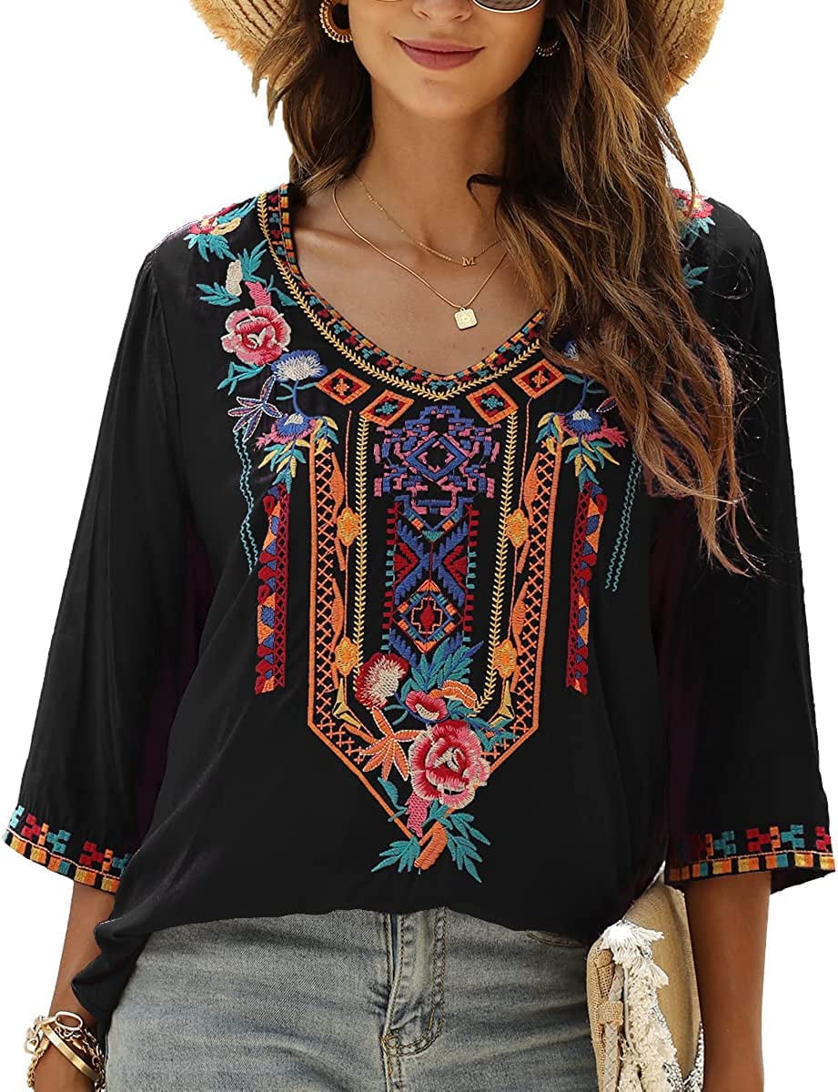 【新品】OHOTORO＊Bohemian Blouse KAYWIDE Women's Casual Boho V Neck Top Loose Floral Printed