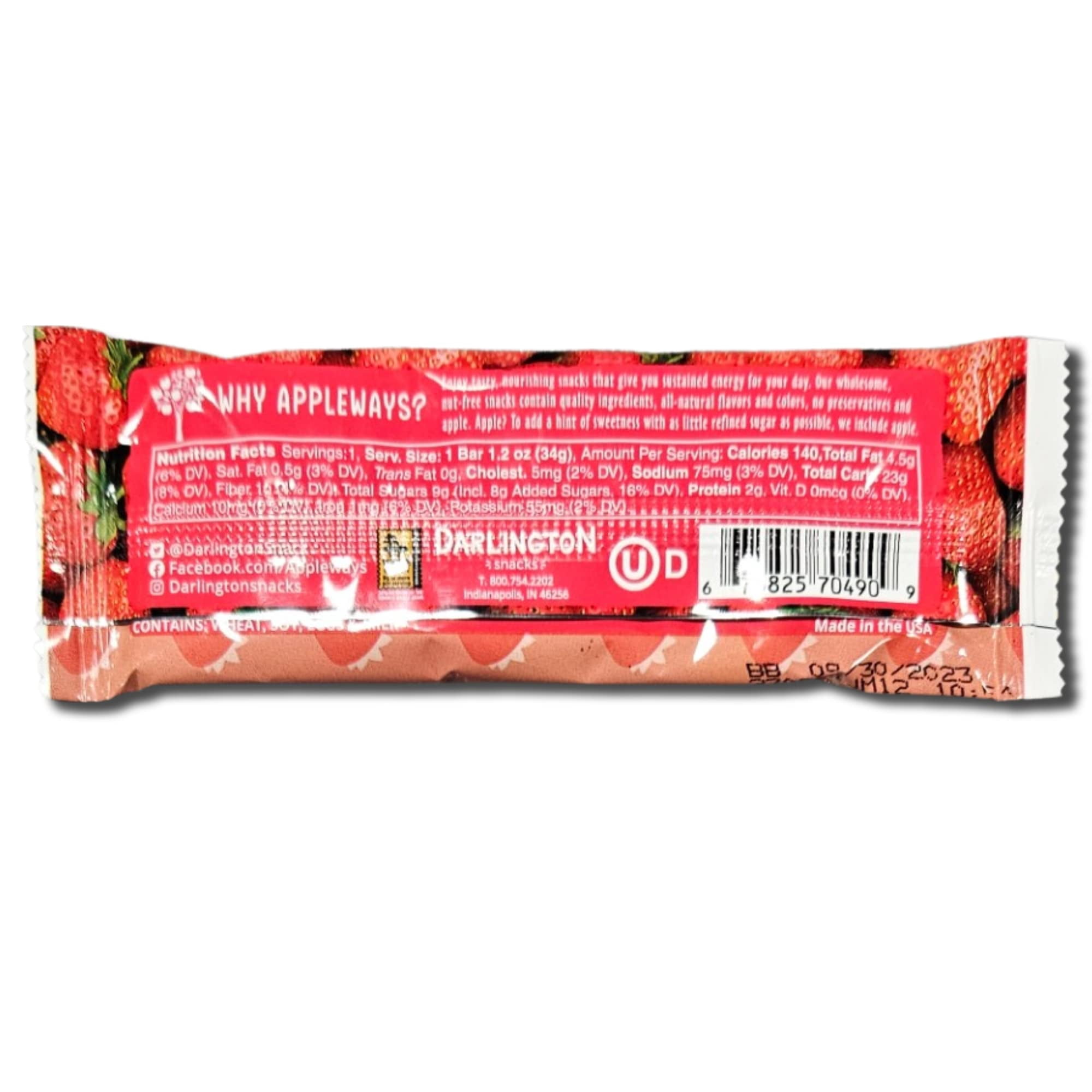 Appleways Strawberry Oatmeal Bar School Snacks | 1.2 Ounce | Pack of 24