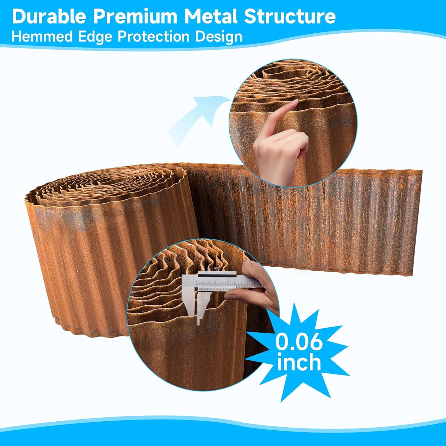MTART Metal Garden Edging 6Inch x 40FT, Sturdy Corrugated Steel Landscaping Border with Safe Hemmed Edges, Easy Installation for DIY Flower Beds, Lawns, Pathways, Tree Rings, Yards (Rusty)