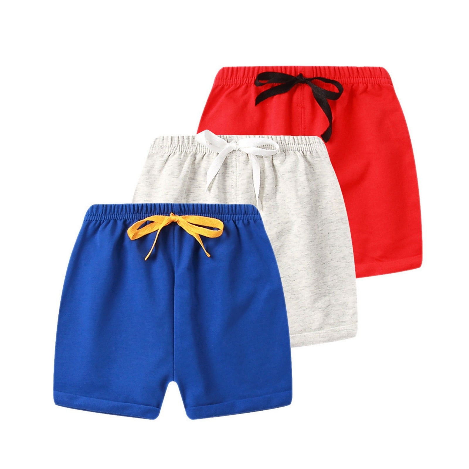 Cethrio Boys Cotton Shorts 3PC Running Elastic Waist Drawstring Kids Athletic Shorts Watermelon Red Size 1-2 T