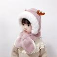 thumbnail image 4 of YAOBAMM Exquisite Children Hat Children Winter Hat Antler Decor Soft Thick Plush Warm Color Matching Integrated Hat Scarf Decorative Ear Neck Head Protection, 4 of 7