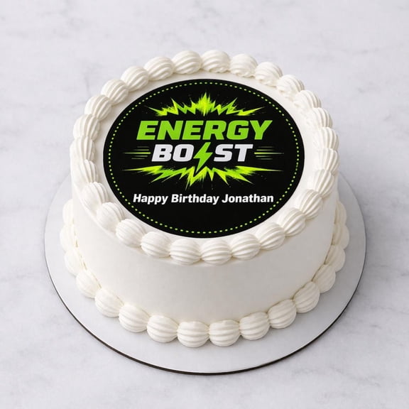 SugarMeLicious Energy Boost Birthday Cake Topper, Personalized Edible Image Cake Decoration, Energy Drink Theme Birthday Cake, Custom 8 Inch Round Frosting Sheet