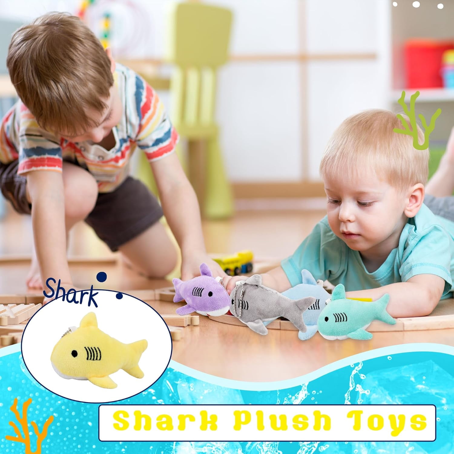 30-Pack Mini Shark Plush Toys - 4.7" Soft Sea Animal Keychains for Party Favors, Goodie Bag Fillers, and Classroom Prizes