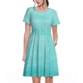 thumbnail image 1 of Bixox Robe d'Été à Manches Courtes pour Femmes Robe Ample Longueur Genou avec Poches-Bleu et Turquoise, 1 of 7